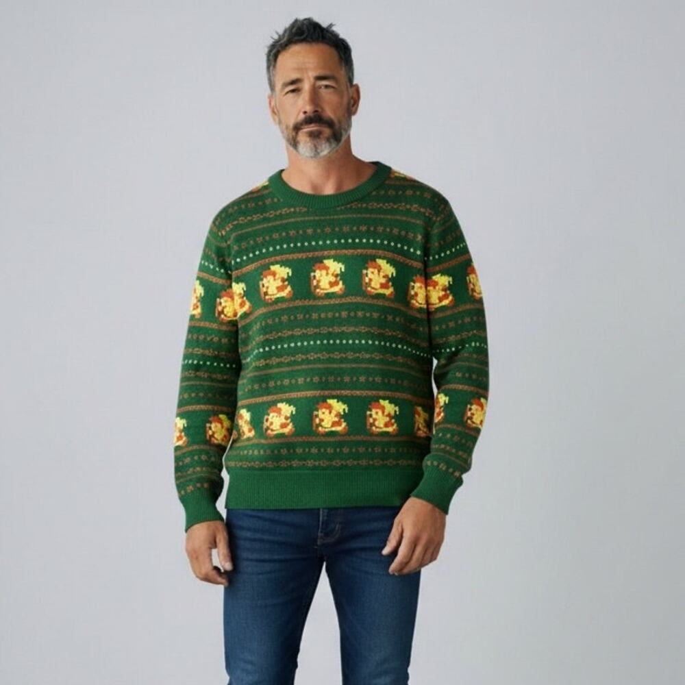 Nintendo Legend Of Zelda Link Print Pullover Sweater Men's Sz M Green 2016